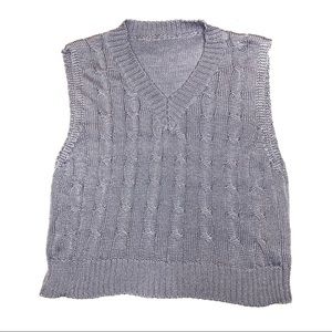 Blue Knit V-neck Sleeveless Cropped Sweater Vest